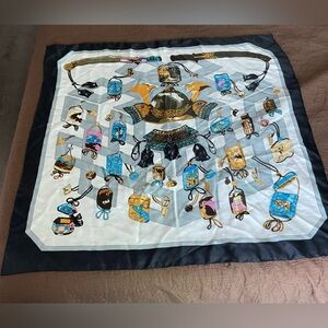 Water Silk New York Paris London 100% Polyester Asian Theme Square Scarf 35”